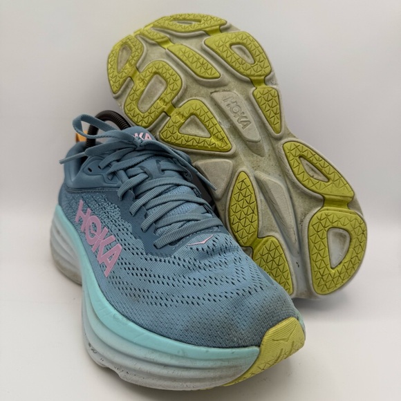 Women’s Hoka One One Bondi 8 Blue Pink Yellow Running Sneakers Shoes Size 9B‎